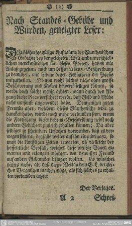Nach Standes-Gebühr und Würden, geneigter Leser