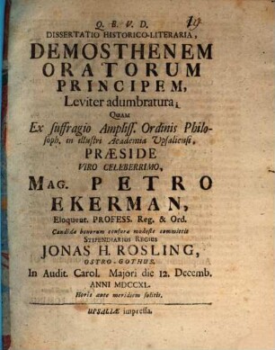 Diss. hist. lit. Demosthenem oratorum principem leviter adumbratura