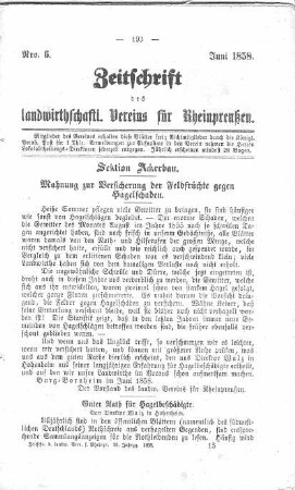 "Zeitschrift" des landwirtschaftlichen Vereins für Rheinpreußen Juni 1857