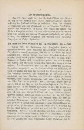 Die Unruhen beim Einrücken des 12. Regiments am 7. Juli