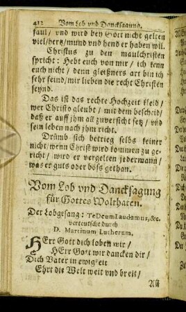 Vom Lob und Dancksagung für Gottes Wolthaten.