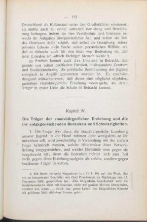 Kapitel IV. Die Träger der staatsbürgerlichen Erziehung und die ihr entgegenstehenden Bedenken und Schwierigkeiten.