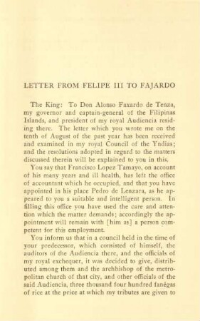 Letter from Felipe III to Fajardo