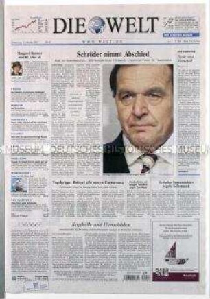 Tageszeitung "Die Welt" zum Abschied von Ex-Bundeskanzler Gerhard Schröder aus der Politik