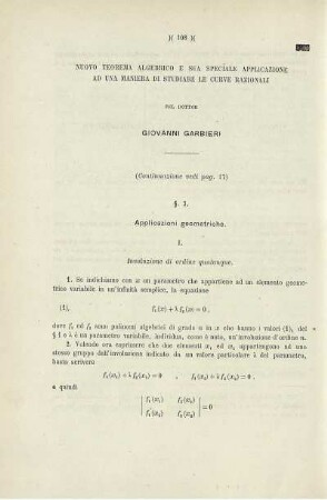 Nuovo teorema algebrico e sua speciale applicazione ad una maniera di studiare le curve razionali.