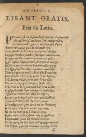 Au Jesuite, Lisant Gratis, Pris du Latin.