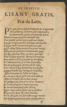 Au Jesuite, Lisant Gratis, Pris du Latin.