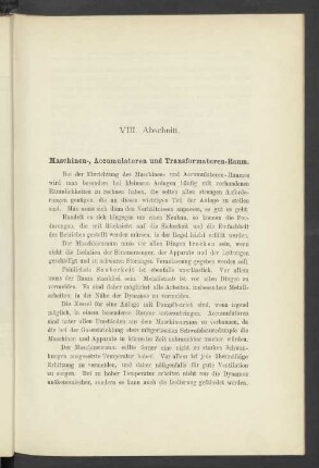 VIII. Abschnitt. Maschinen-, Accumulatoren und Transformatoren-Raum