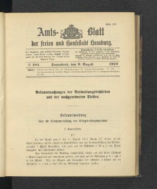 No.185, Sonnabend, den 9. August 1919