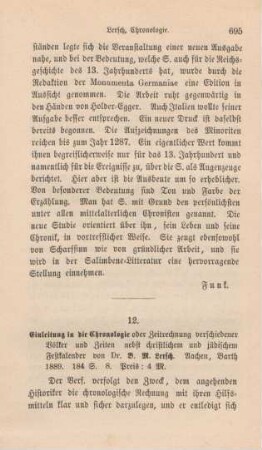 695-696 [Rezension] Lersch, Bernhard M., Einleitung in die Chronologie oder die Zeitrechnung verschiedener Völker und Zeiten