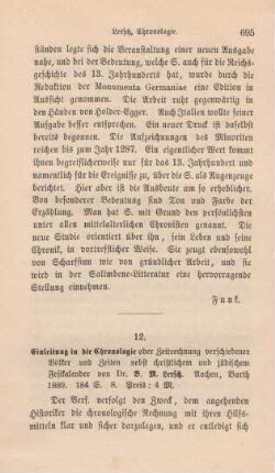 695-696 [Rezension] Lersch, Bernhard M., Einleitung in die Chronologie oder die Zeitrechnung verschiedener Völker und Zeiten