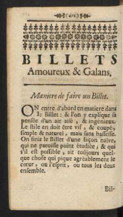 Billetts Amoureux & Galans.