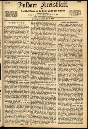 Erste Ausgabe vom Samstag, den 18. April 1874.