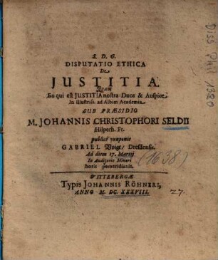 Disputatio Ethica De Justitia