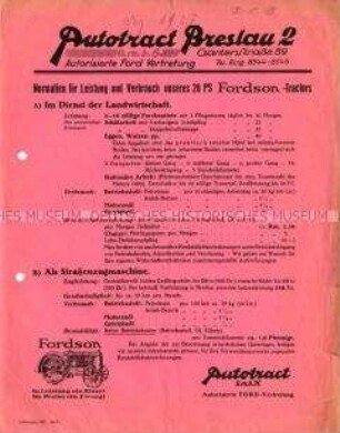 Technische Angaben über den 28 PS-Fordson-Traktor