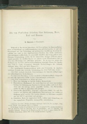 Die von Post'schen Arbeiten über Schlamm, Moor, Torf und Humus