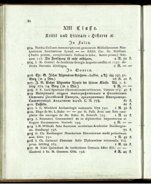 XIII. Classe. Kritik und Literair-Historie etc.
