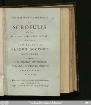 Dissertatio Inauguralis Medica De Scrofulis