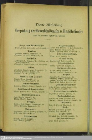 Vierte Abtheilung. Berufsklassen und Gewerbebetriebe : Vierte Abtheilung. Verzeichniß der Gewerbtreibenden v. Sellerhausen