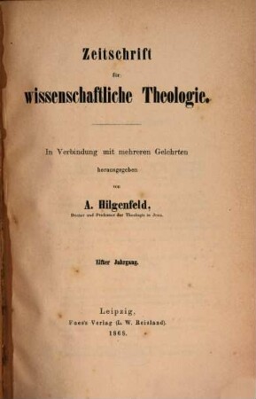 Zeitschrift für wissenschaftliche Theologie. 11. 1868