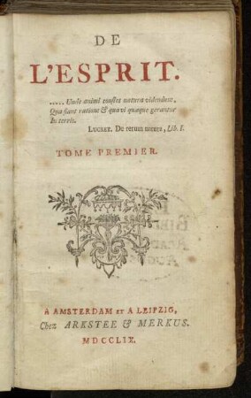 1: De L'Esprit. Tome Premier