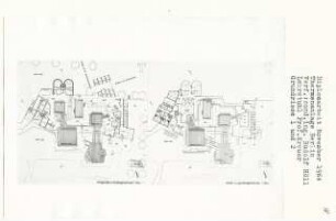 Thermenanlage, Berlin-Mitte (Diplomarbeit bei Willy Kreuer): Grundrisse Untergeschoss, Gartengeschoss, Eingangsgeschoss und Badegeschoss 1:200
