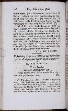 Beskrifning å nya och rättelser vid beskrifningarna af några förr kände Svänska insecter.
