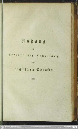 Anhang zur ordentlichen Anweisung der englischen Sprache