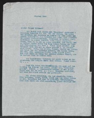Brief von Gerhart Hauptmann an Fritz Brehmer