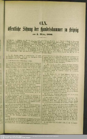 CLX. öffentliche Sitzung der Handelskammer zu Leipzig am 2. März 1886