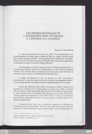 Les Ordres Mystiques Et L'Administration Ottomane À L'Époque Du Tanzimat