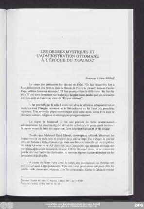 Les Ordres Mystiques Et L'Administration Ottomane À L'Époque Du Tanzimat