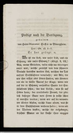 Predigt nach der Beerdigung