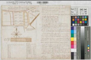 Münster (Münster) Gärten des Klosters St. Aegidii vor dem St. Aegidii-Tor mit Vermeßregister 1674 40 rh. Ruten = 11,9 cm 33 x 42 kol. Zeichnung Philipp Hermans KSM Nr. 655