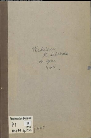 Kirchenbuchduplikat der evangelischen Gemeinde Wehdem, Kreis Lübbecke (GHT 1851-1858) (Gemeinde: Evangelische Gemeinde Wehdem)