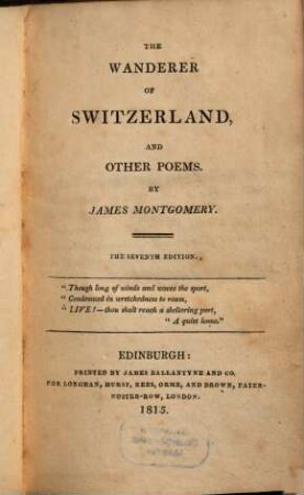 The wanderer of Switzerland, and other poems