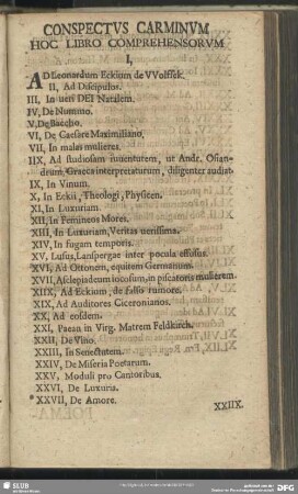 Constpectus Carminum Hoc Libro Comprehensorum