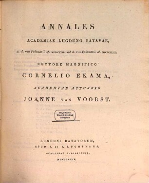 Annales Academiae Lugduno-Batavae. 1822/23 = T. 7. 1824