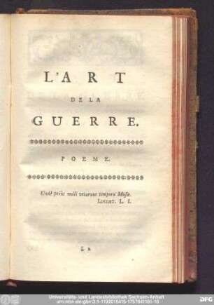 L'Art De la Guerre. Poeme.
