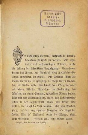 Der Karneval von Venedig : Novelle von Karl Heigel