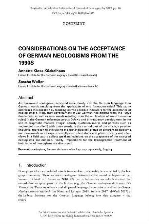 Considerations on the acceptance of German neologisms from the 1990s