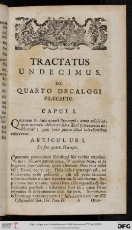 Tractatus undecimus. De quarto decalogi praecepto