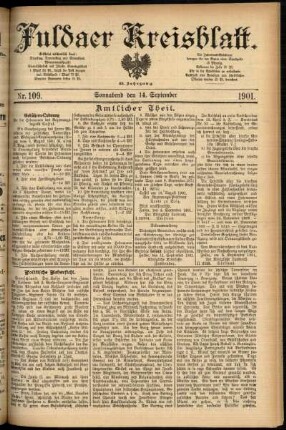 Erste Ausgabe vom Samstag, den 14. September 1901.