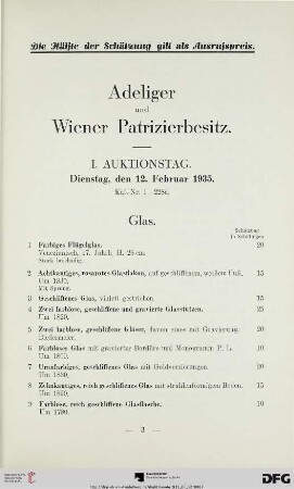 I. Auktionstag: Dienstag, den 12. Februar 1935 (Nr. 1-228)