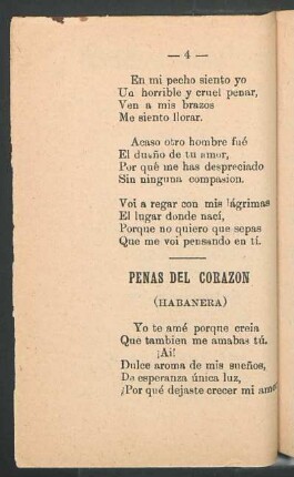 Penas del corazón : (Habanera)