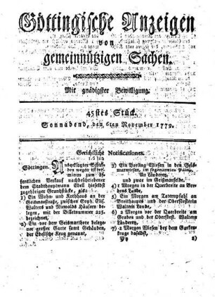 45tes Stück. Sonnabend, den 6ten November 1779.