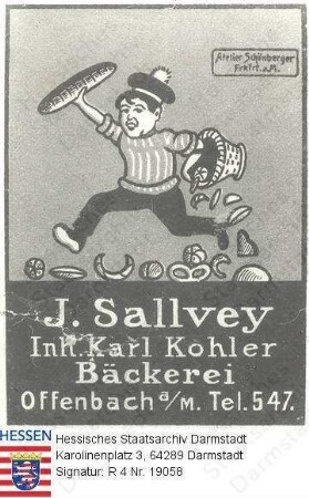 Offenbach am Main, Bäckerei J. Sallvey, Inhaber Karl Kohler / Reklame