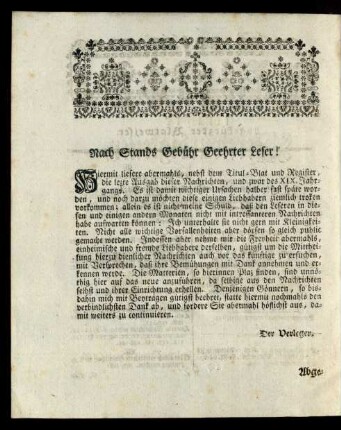 Nach Stands Gebühr Geehrter Leser!