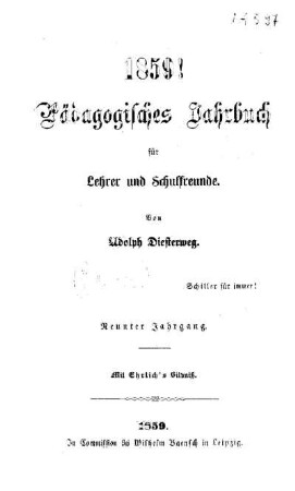 9: Pädagogisches Jahrbuch für Lehrer und Schulfreunde - 9.1859