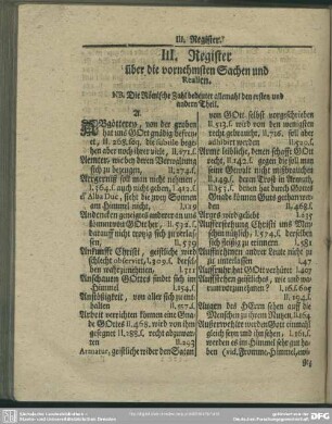 III. Register über die vornehmsten Sachen und Realien